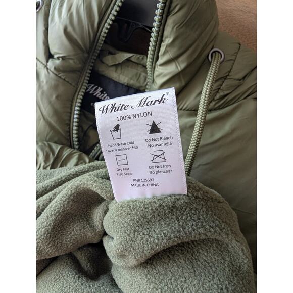 NWT WHITE MARK Quilted Bomber Jacket Women’s M – Olive Green Fleece Lined Zip - Picture 4 of 4